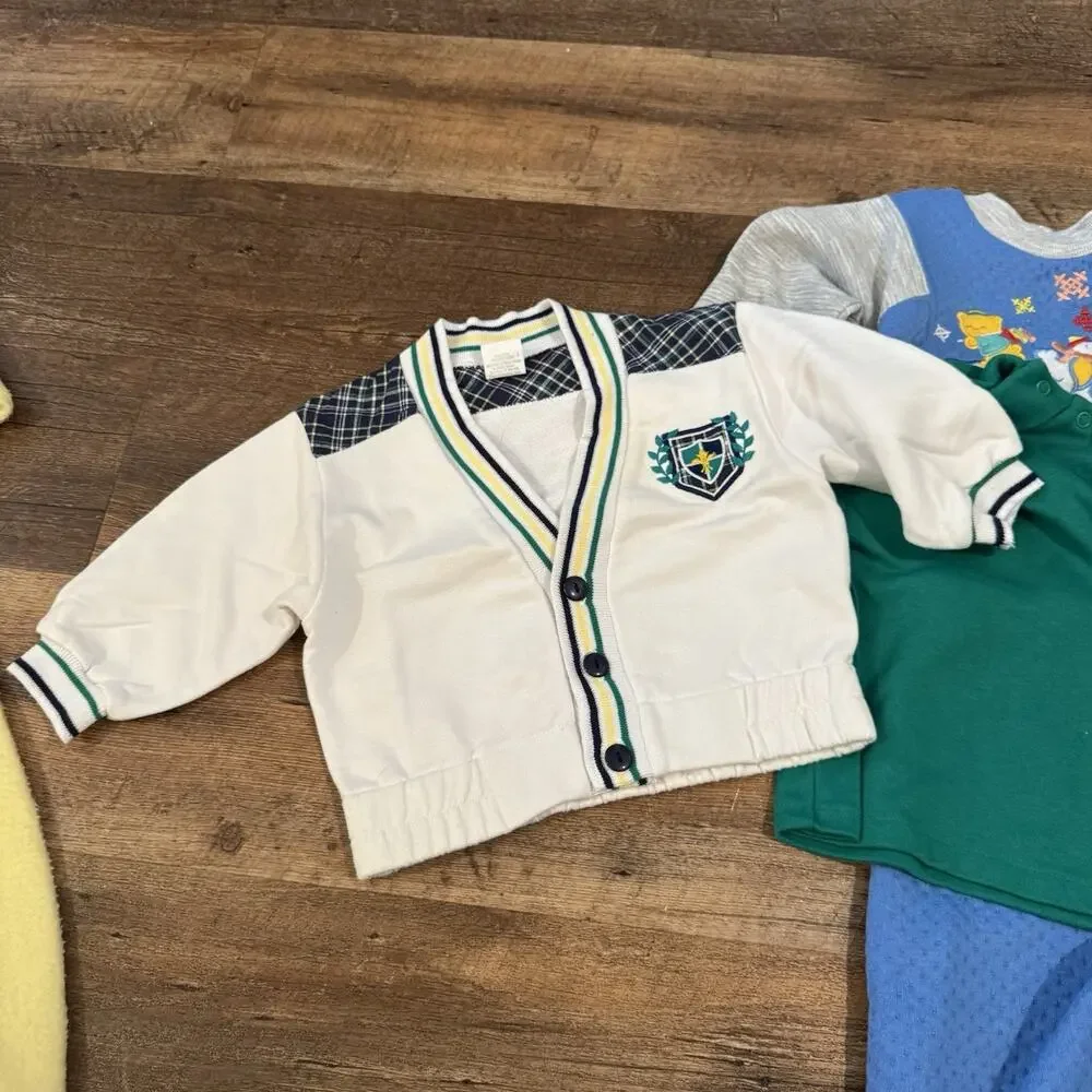 8-Piece Lot Vintage Baby Boy Clothes 12 Months 1990s Okie Dokie Carters FLAWS